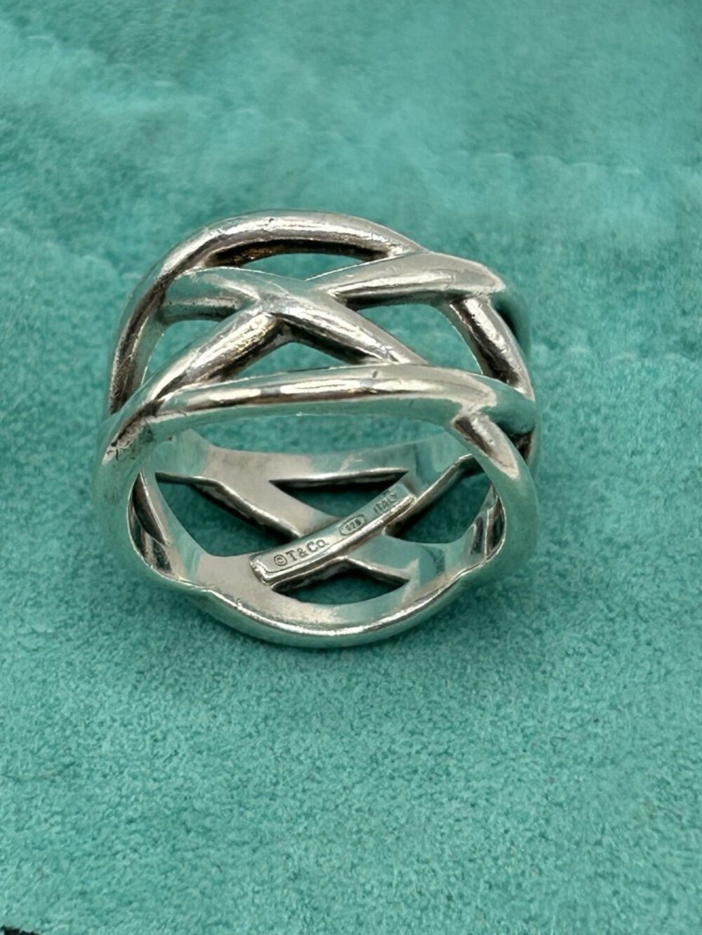 Tiffany and Co Sterling Silver Braided Criss Cross Band Ring Size 7 Celtic Knot - Picture 7 of 16